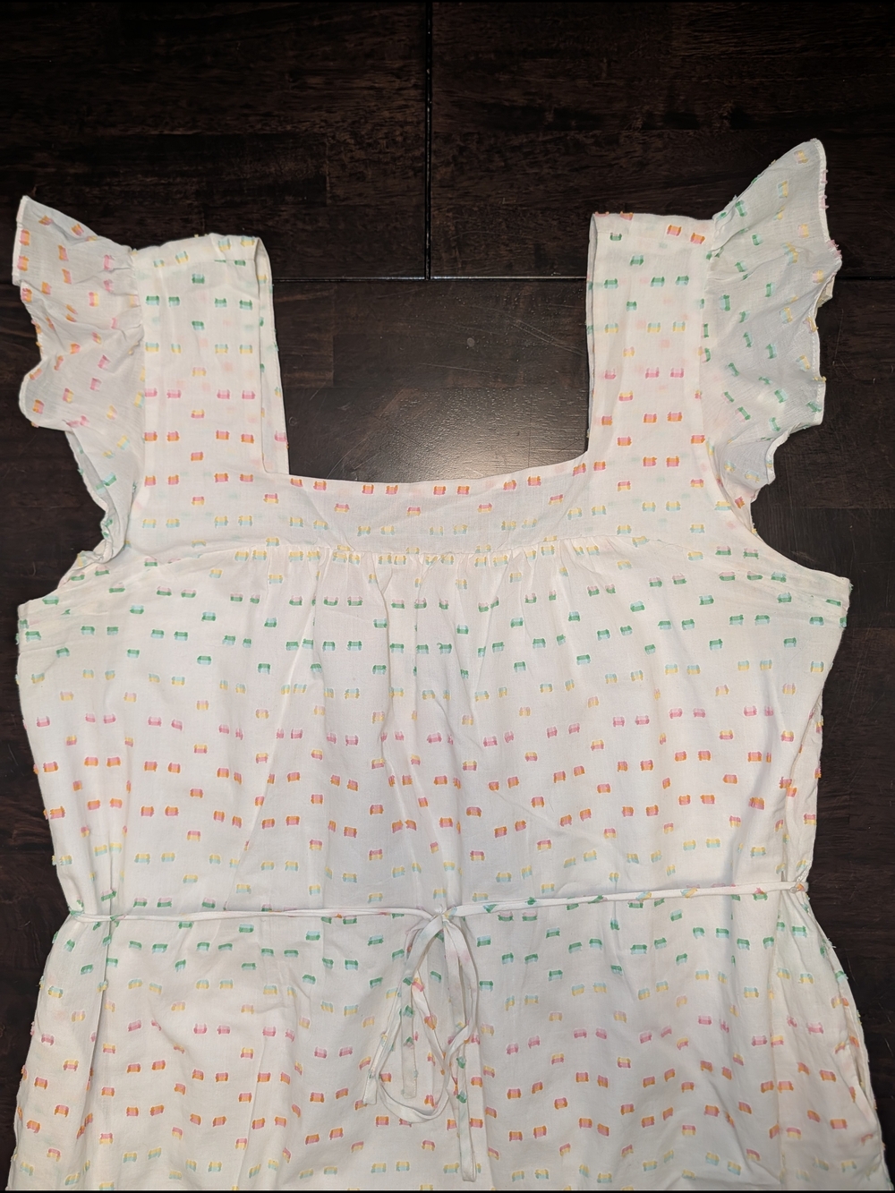 Draper James White Maxi Dress with Pastel Pink, Orange & Green Dots